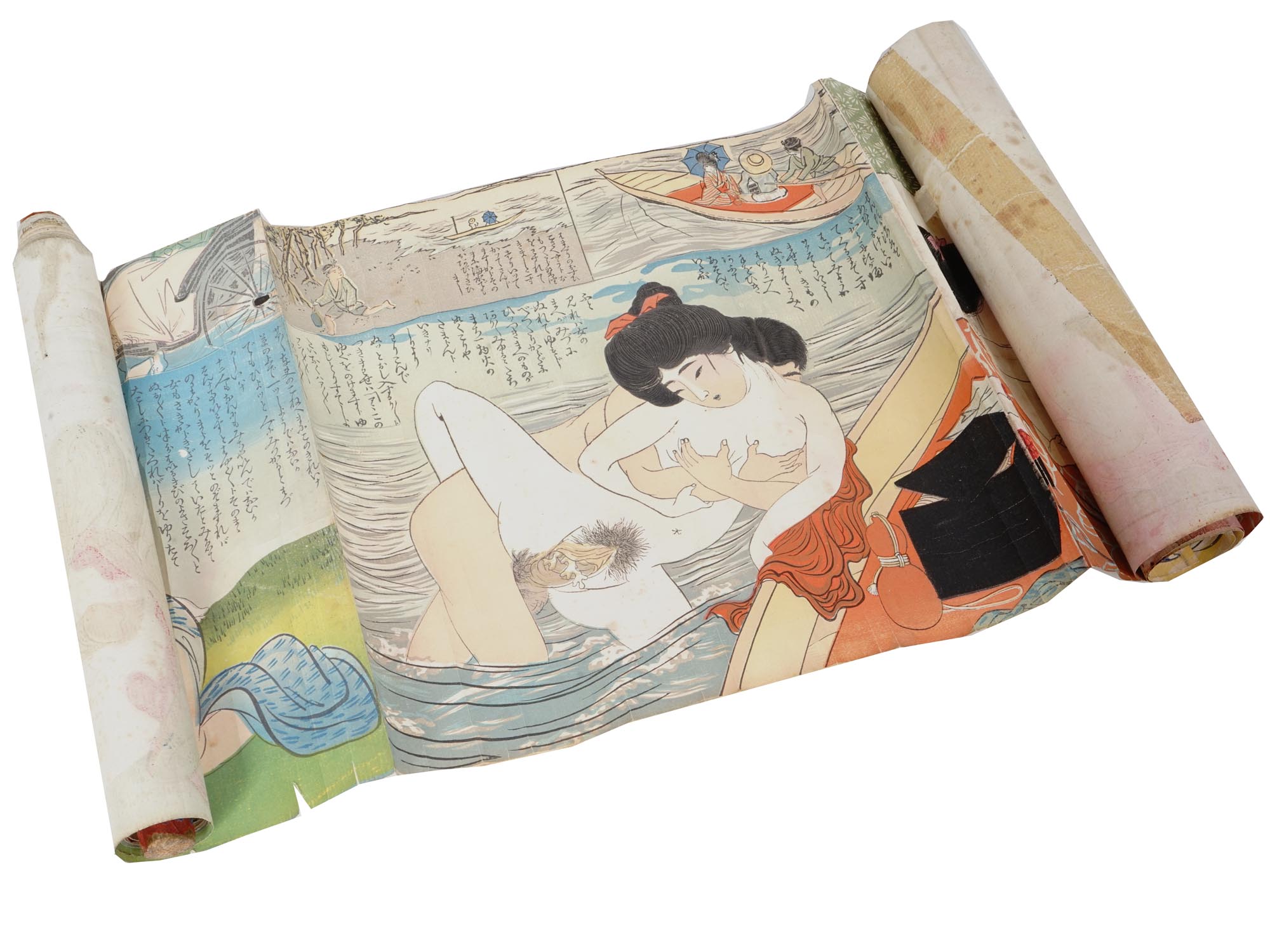 ANTIQUE JAPANESE SHUNGA INK COLOR PAINTING SCROLL PIC-0